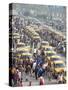 Yellow Kolkata Taxis and Commuters at Howrah Railway Station, Howrah, Kolkata (Calcutta), India-Annie Owen-Stretched Canvas