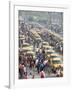 Yellow Kolkata Taxis and Commuters at Howrah Railway Station, Howrah, Kolkata (Calcutta), India-Annie Owen-Framed Photographic Print