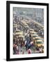 Yellow Kolkata Taxis and Commuters at Howrah Railway Station, Howrah, Kolkata (Calcutta), India-Annie Owen-Framed Photographic Print