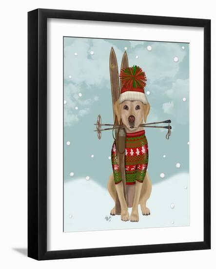 Yellow Labrador, Skiing-Fab Funky-Framed Art Print