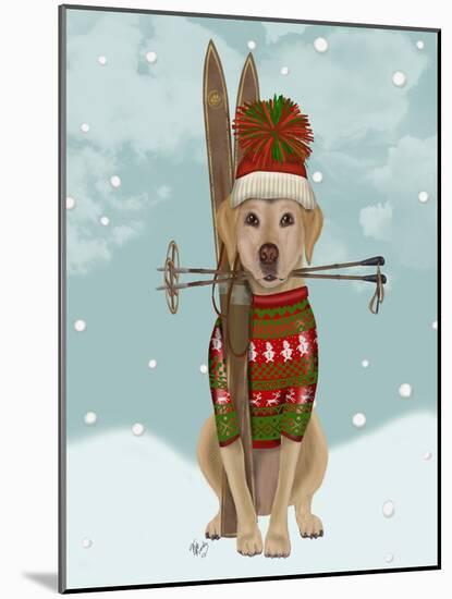 Yellow Labrador, Skiing-Fab Funky-Mounted Art Print