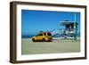 Yellow Life Gird Track at Beach-Steve Ash-Framed Premium Photographic Print