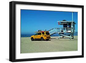 Yellow Life Gird Track at Beach-Steve Ash-Framed Premium Photographic Print