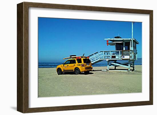 Yellow Life Gird Track at Beach-Steve Ash-Framed Photographic Print