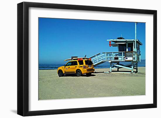 Yellow Life Gird Track at Beach-Steve Ash-Framed Photographic Print