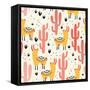 Yellow Llamas and Red Cacti Pattern-Lidiebug-Framed Stretched Canvas