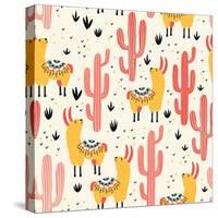 Yellow Llamas and Red Cacti Pattern-Lidiebug-Stretched Canvas