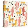 Yellow Llamas and Red Cacti Pattern-Lidiebug-Stretched Canvas