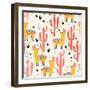 Yellow Llamas and Red Cacti Pattern-Lidiebug-Framed Art Print