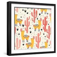Yellow Llamas and Red Cacti Pattern-Lidiebug-Framed Art Print