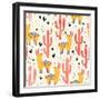 Yellow Llamas and Red Cacti Pattern-Lidiebug-Framed Art Print