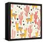 Yellow Llamas and Red Cacti Pattern-Lidiebug-Framed Stretched Canvas