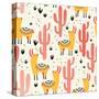 Yellow Llamas and Red Cacti Pattern-Lidiebug-Stretched Canvas