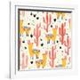 Yellow Llamas and Red Cacti Pattern-Lidiebug-Framed Art Print