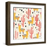 Yellow Llamas and Red Cacti Pattern-Lidiebug-Framed Art Print