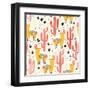 Yellow Llamas and Red Cacti Pattern-Lidiebug-Framed Art Print