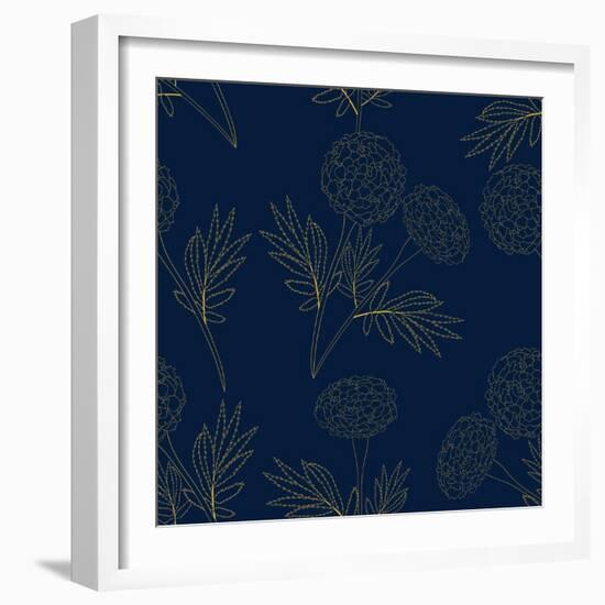 Yellow Marigold on Indigo Blue Background. Vector Illustration-Asamask92-Framed Art Print