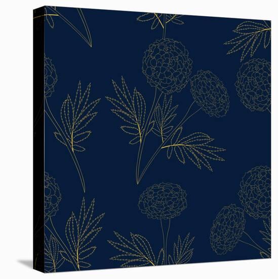 Yellow Marigold on Indigo Blue Background. Vector Illustration-Asamask92-Stretched Canvas