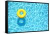 Yellow Pool Float, Ring Floating in a Refreshing Blue Swimming Pool-StacieStauffSmith Photos-Framed Stretched Canvas