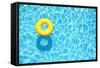 Yellow Pool Float, Ring Floating in a Refreshing Blue Swimming Pool-StacieStauffSmith Photos-Framed Stretched Canvas