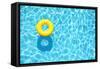 Yellow Pool Float, Ring Floating in a Refreshing Blue Swimming Pool-StacieStauffSmith Photos-Framed Stretched Canvas