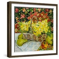 Yellow Primroses in a Basket, with Fruit and Textiles, 2010-Joan Thewsey-Framed Giclee Print