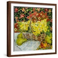 Yellow Primroses in a Basket, with Fruit and Textiles, 2010-Joan Thewsey-Framed Giclee Print