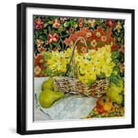 Yellow Primroses in a Basket, with Fruit and Textiles, 2010-Joan Thewsey-Framed Giclee Print