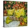 Yellow Primroses in a Basket, with Fruit and Textiles, 2010-Joan Thewsey-Stretched Canvas