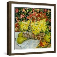 Yellow Primroses in a Basket, with Fruit and Textiles, 2010-Joan Thewsey-Framed Giclee Print