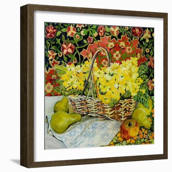 Yellow Primroses in a Basket, with Fruit and Textiles, 2010-Joan Thewsey-Framed Giclee Print