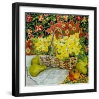 Yellow Primroses in a Basket, with Fruit and Textiles, 2010-Joan Thewsey-Framed Giclee Print