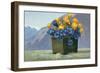 Yellow Ranunculus and Bluebells-null-Framed Art Print