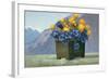 Yellow Ranunculus and Bluebells-null-Framed Art Print