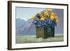 Yellow Ranunculus and Bluebells-null-Framed Art Print