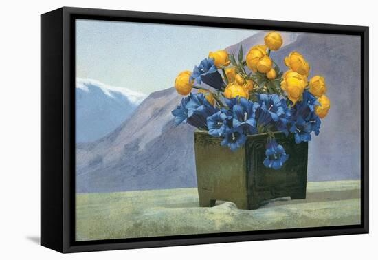 Yellow Ranunculus and Bluebells-null-Framed Stretched Canvas