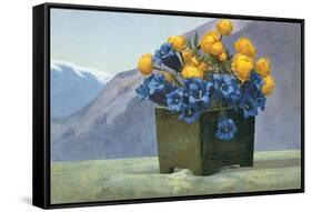 Yellow Ranunculus and Bluebells-null-Framed Stretched Canvas