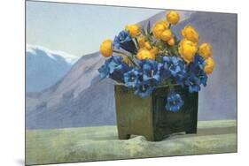 Yellow Ranunculus and Bluebells-null-Mounted Art Print