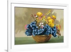 Yellow Ranunculus and Bluebells-null-Framed Art Print