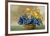 Yellow Ranunculus and Bluebells-null-Framed Art Print