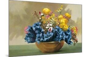 Yellow Ranunculus and Bluebells-null-Mounted Art Print