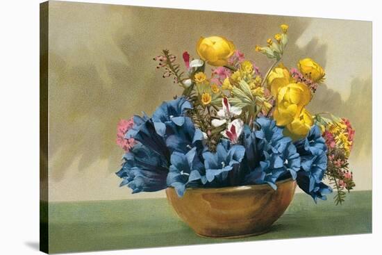 Yellow Ranunculus and Bluebells-null-Stretched Canvas