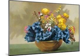 Yellow Ranunculus and Bluebells-null-Mounted Premium Giclee Print