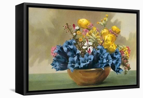 Yellow Ranunculus and Bluebells-null-Framed Stretched Canvas