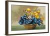 Yellow Ranunculus and Bluebells-null-Framed Art Print