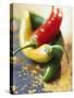 Yellow, Red and Green Chili Peppers-Joerg Lehmann-Stretched Canvas
