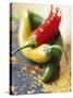 Yellow, Red and Green Chili Peppers-Joerg Lehmann-Stretched Canvas