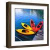 Yellow & Red Kayak On The Lake-null-Framed Art Print