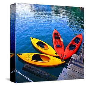 Yellow & Red Kayak On The Lake-null-Stretched Canvas