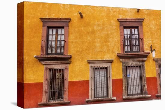 Yellow Red Wall Brown Windows Metal Gates, San Miguel de Allende, Mexico-William Perry-Stretched Canvas